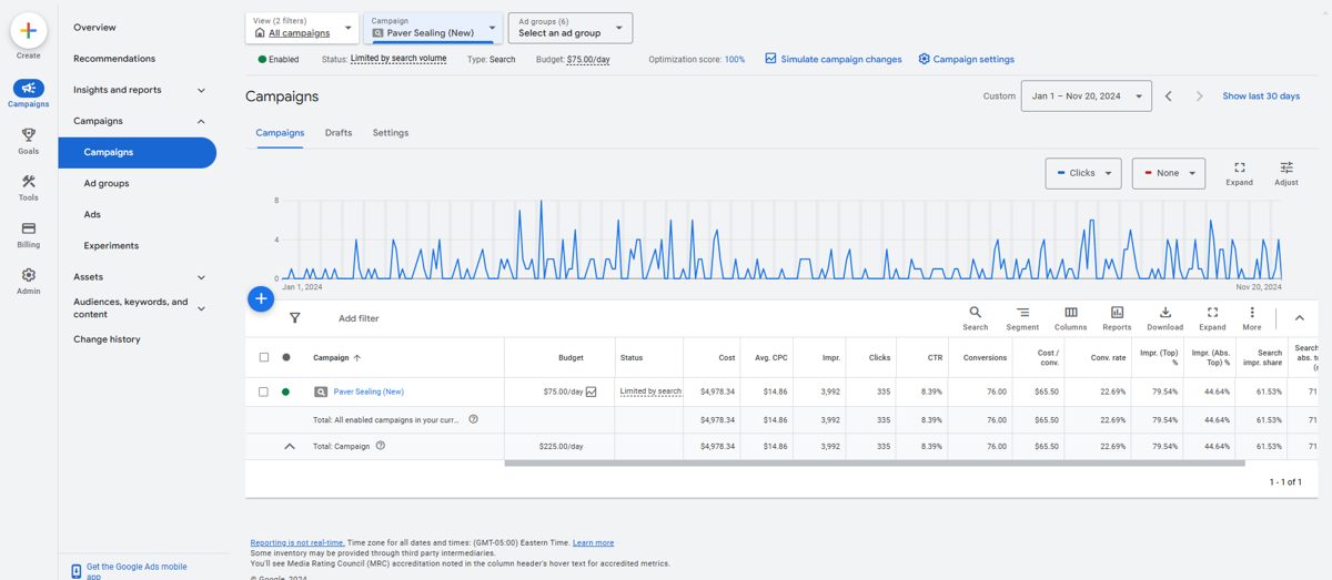 Paver sealing Google Ads results screenshot